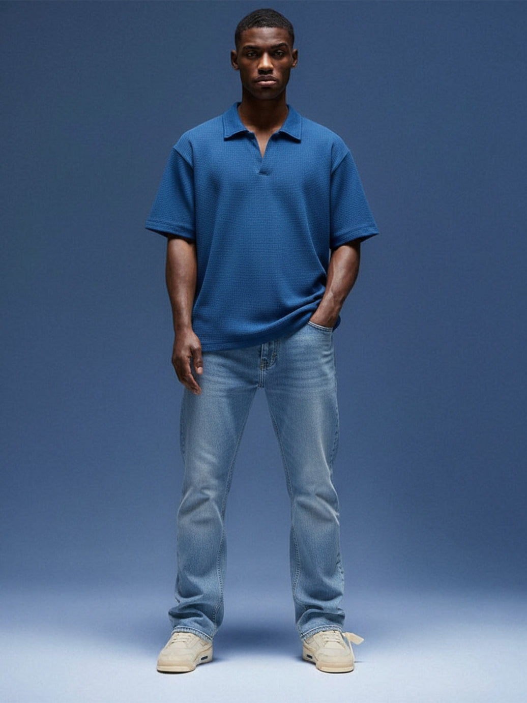 Camisa Polo Waffle AZUL COBALTO