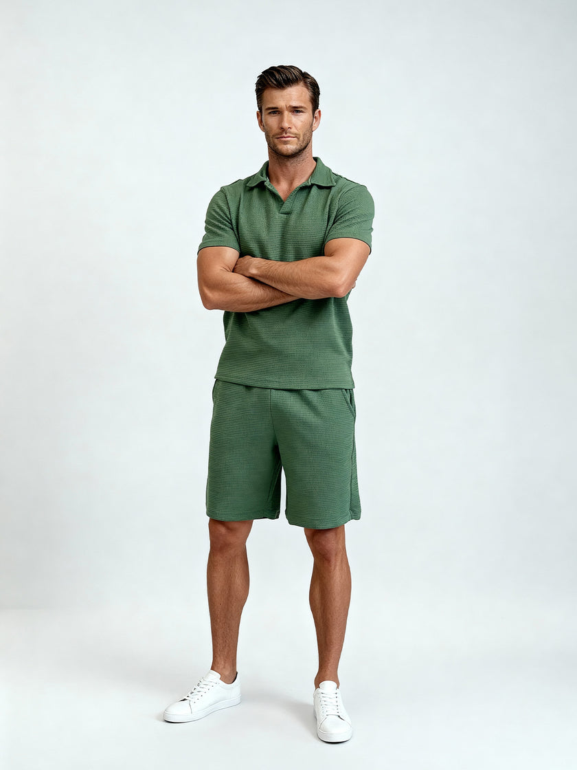Conjunto Bottle Green Waffle - Polo y Shorts